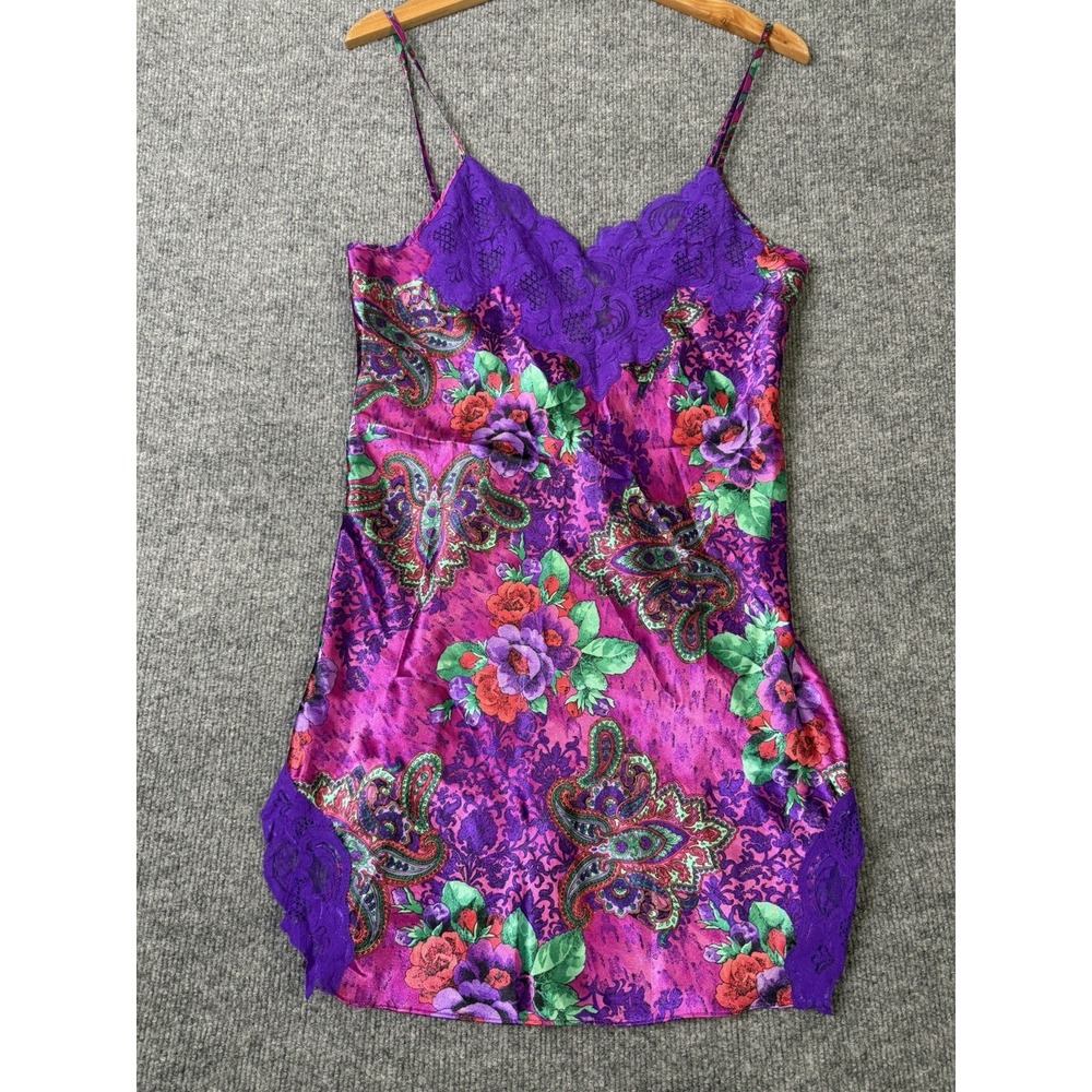 Victoria's‎ Secret Satin Slip Dress Purple Floral Lace Chemise Women's Small